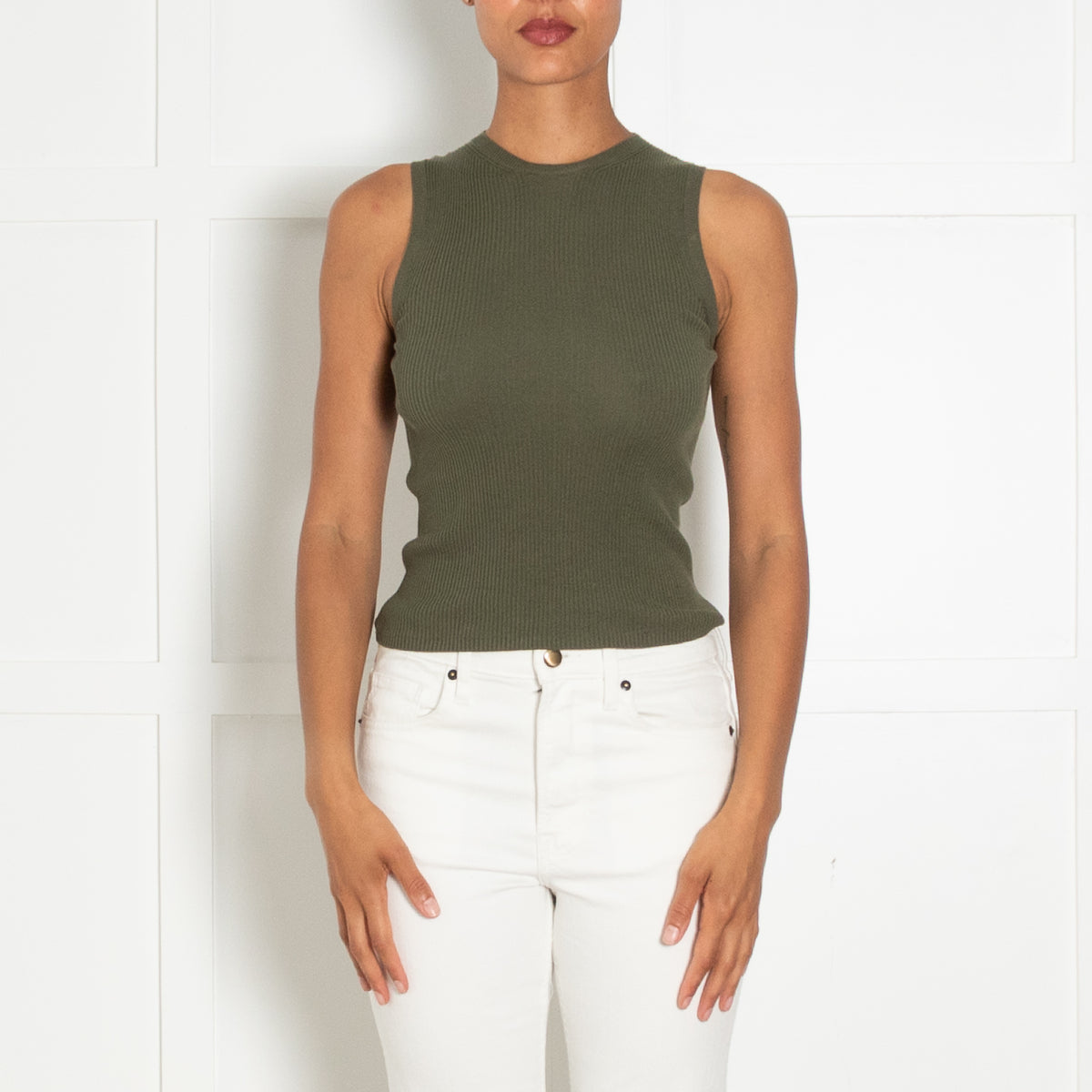 Wardrobe NYC Khaki Ribbed Vest Top