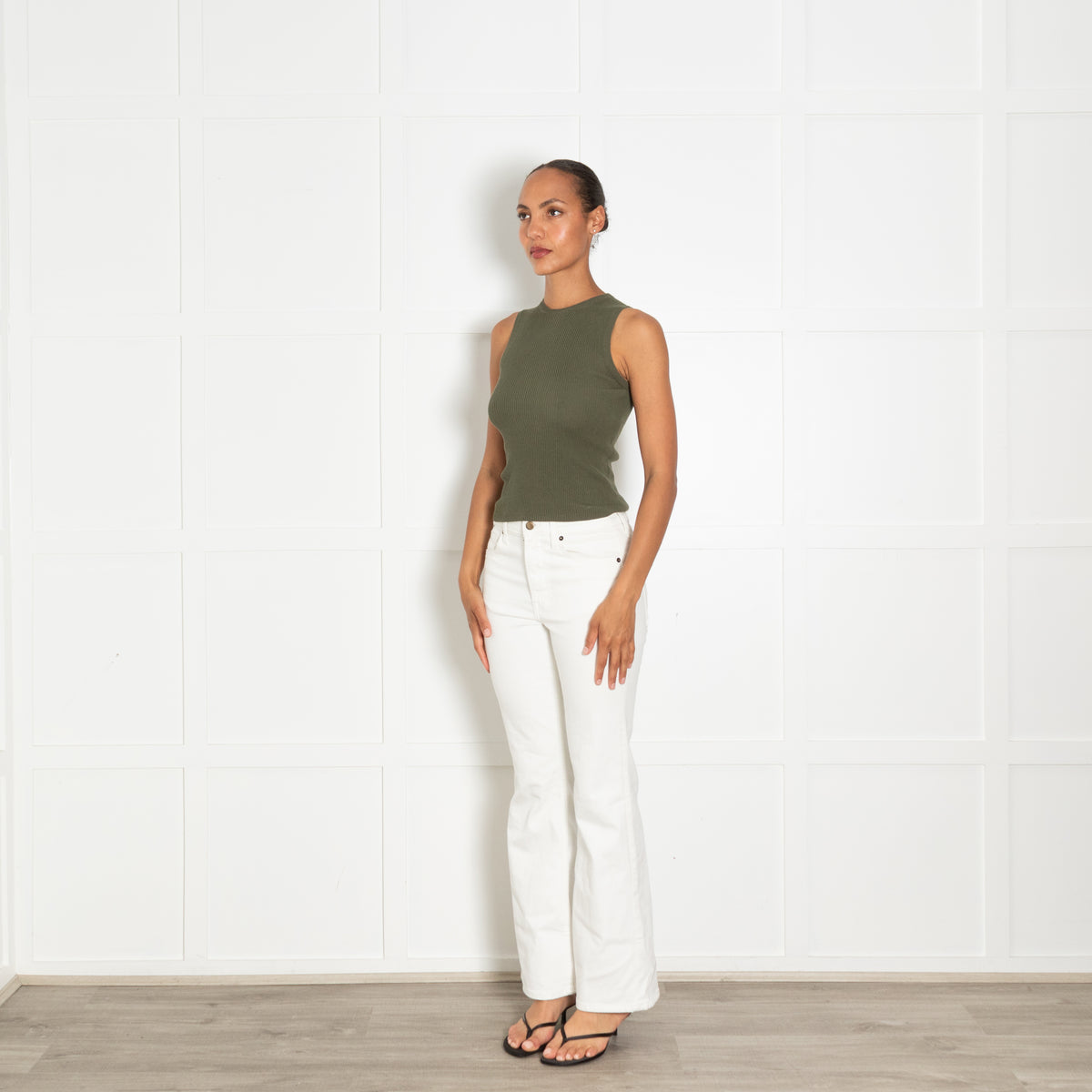 Wardrobe NYC Khaki Ribbed Vest Top
