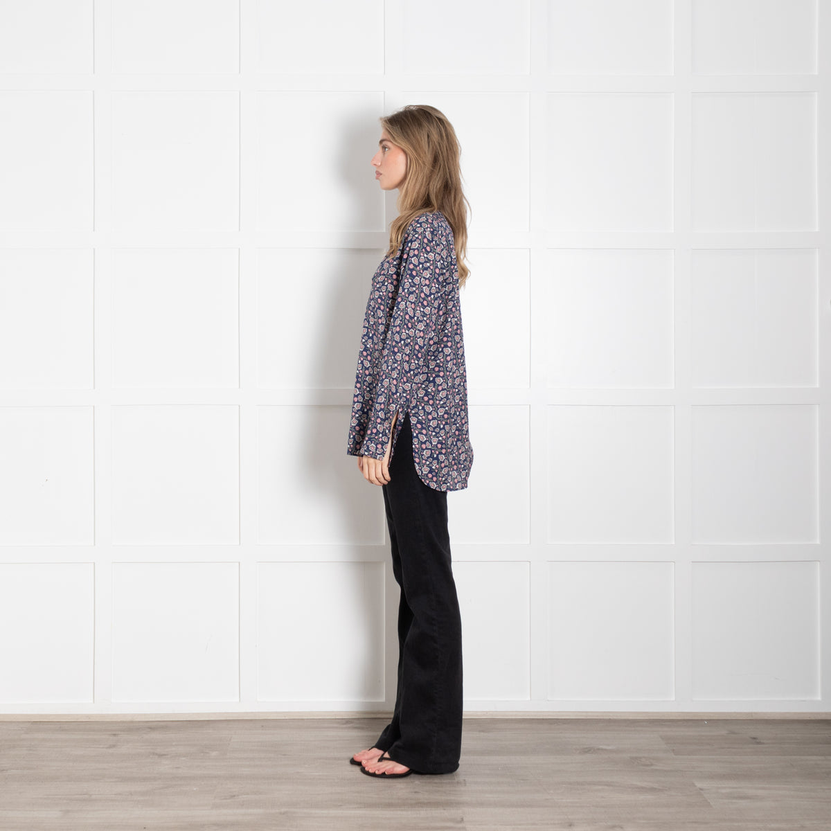 Charlotte Sparre Blue Pink Cream Flower Print Silk Blouse