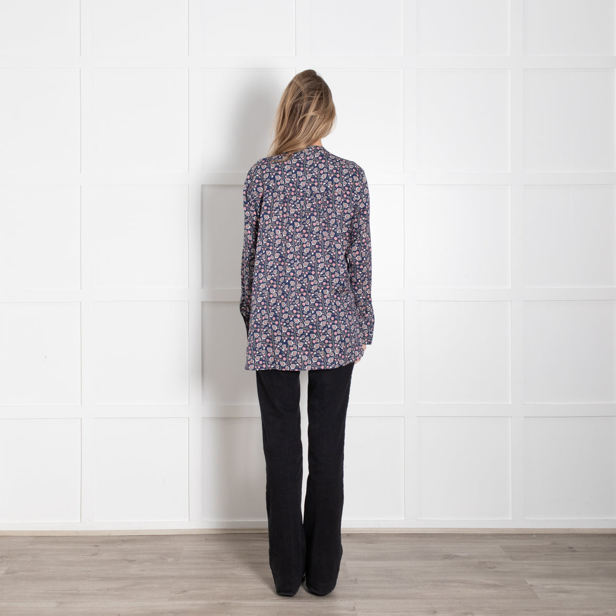 Charlotte Sparre Blue Pink Cream Flower Print Silk Blouse