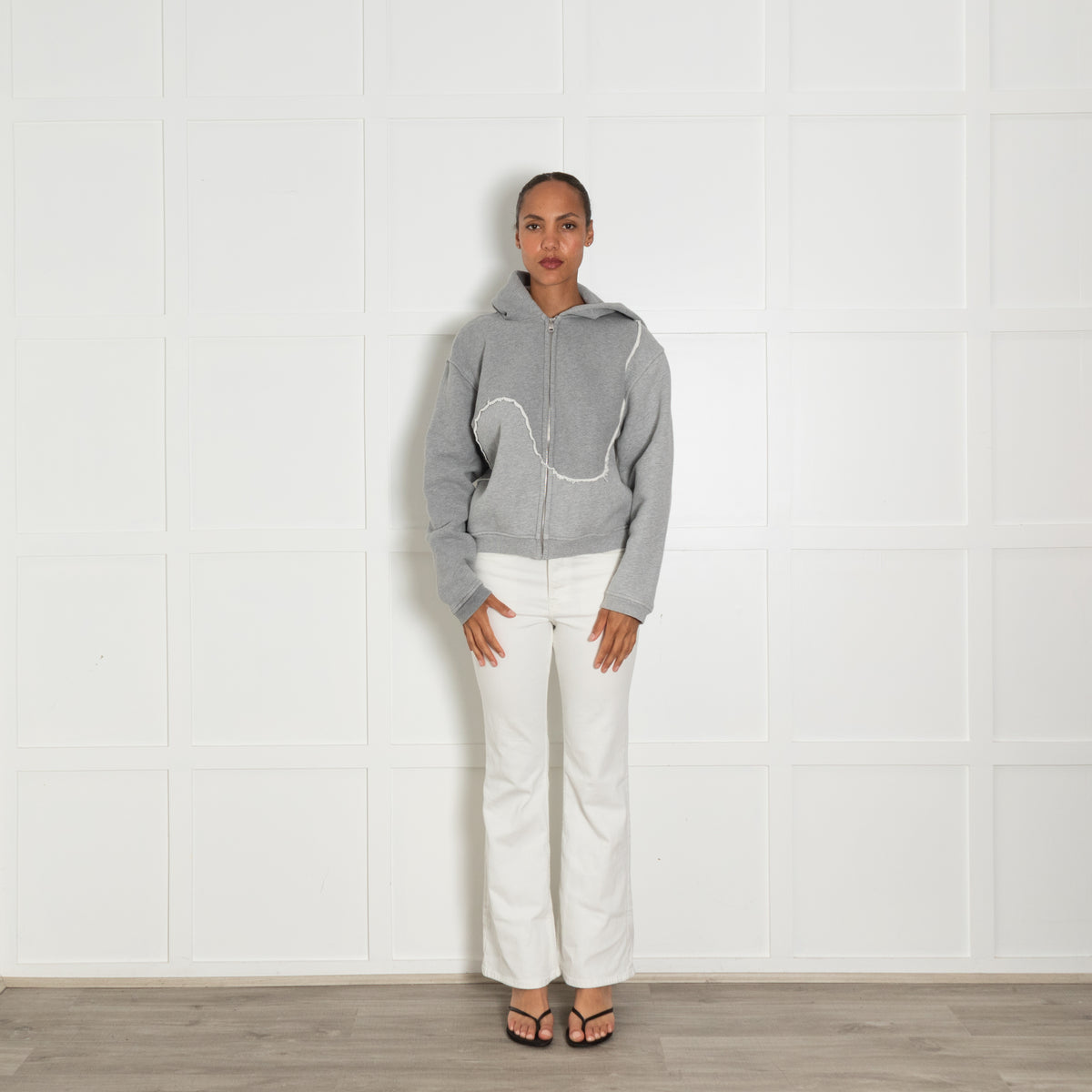 ERL Grey Swirl Looped Zip Up Hoodie With Frayed White Edges