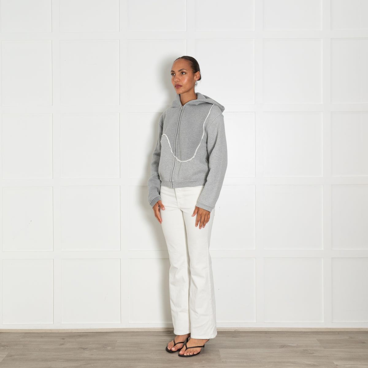 ERL Grey Swirl Looped Zip Up Hoodie With Frayed White Edges