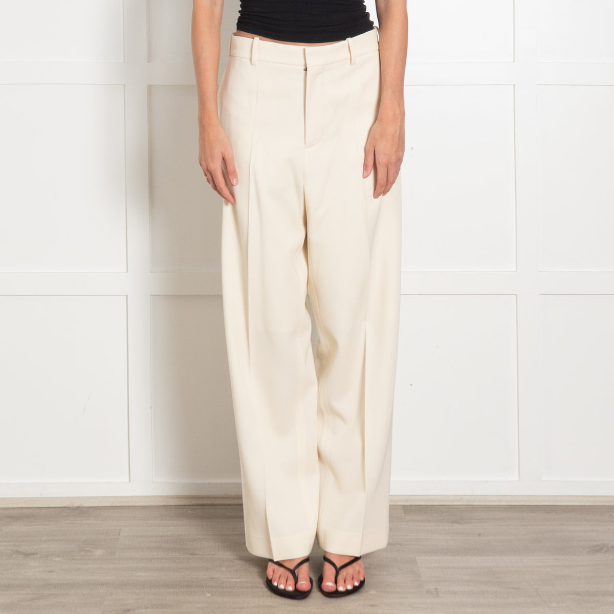 Raey Cream Tailored Wide Leg Wool Trousers