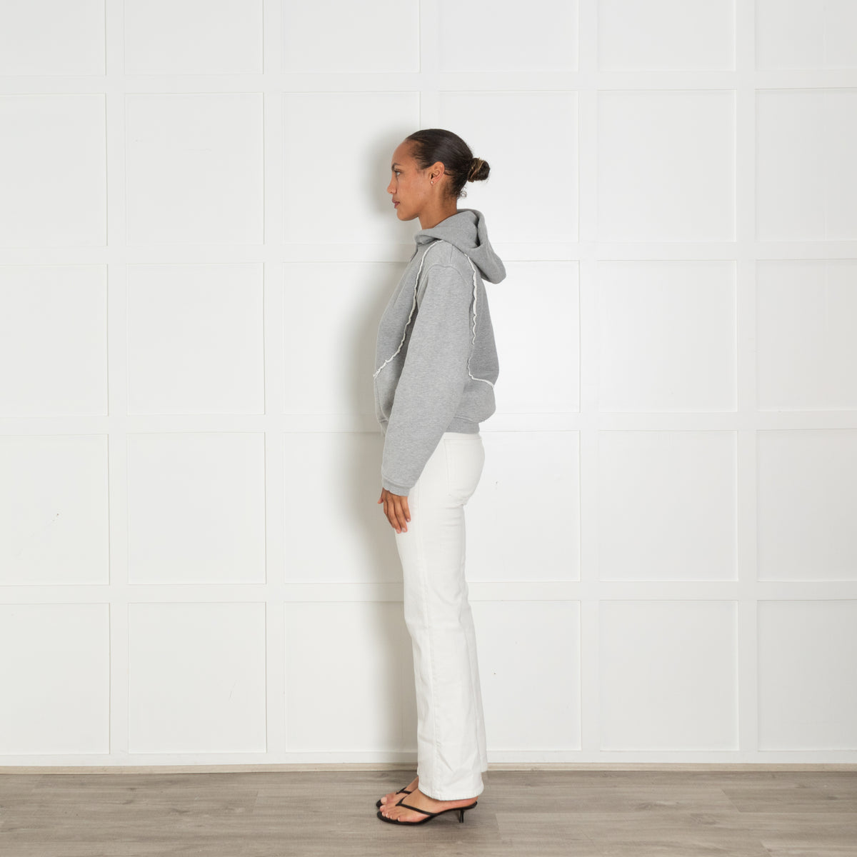 ERL Grey Swirl Looped Zip Up Hoodie With Frayed White Edges