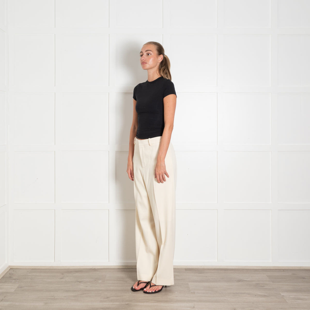 Raey Cream Tailored Wide Leg Wool Trousers