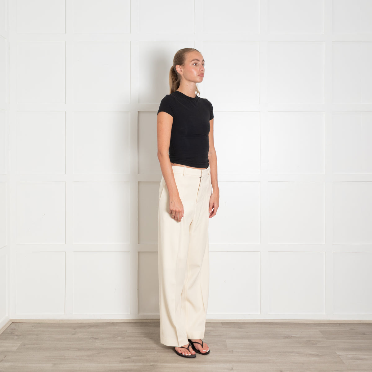 Raey Cream Tailored Wide Leg Wool Trousers