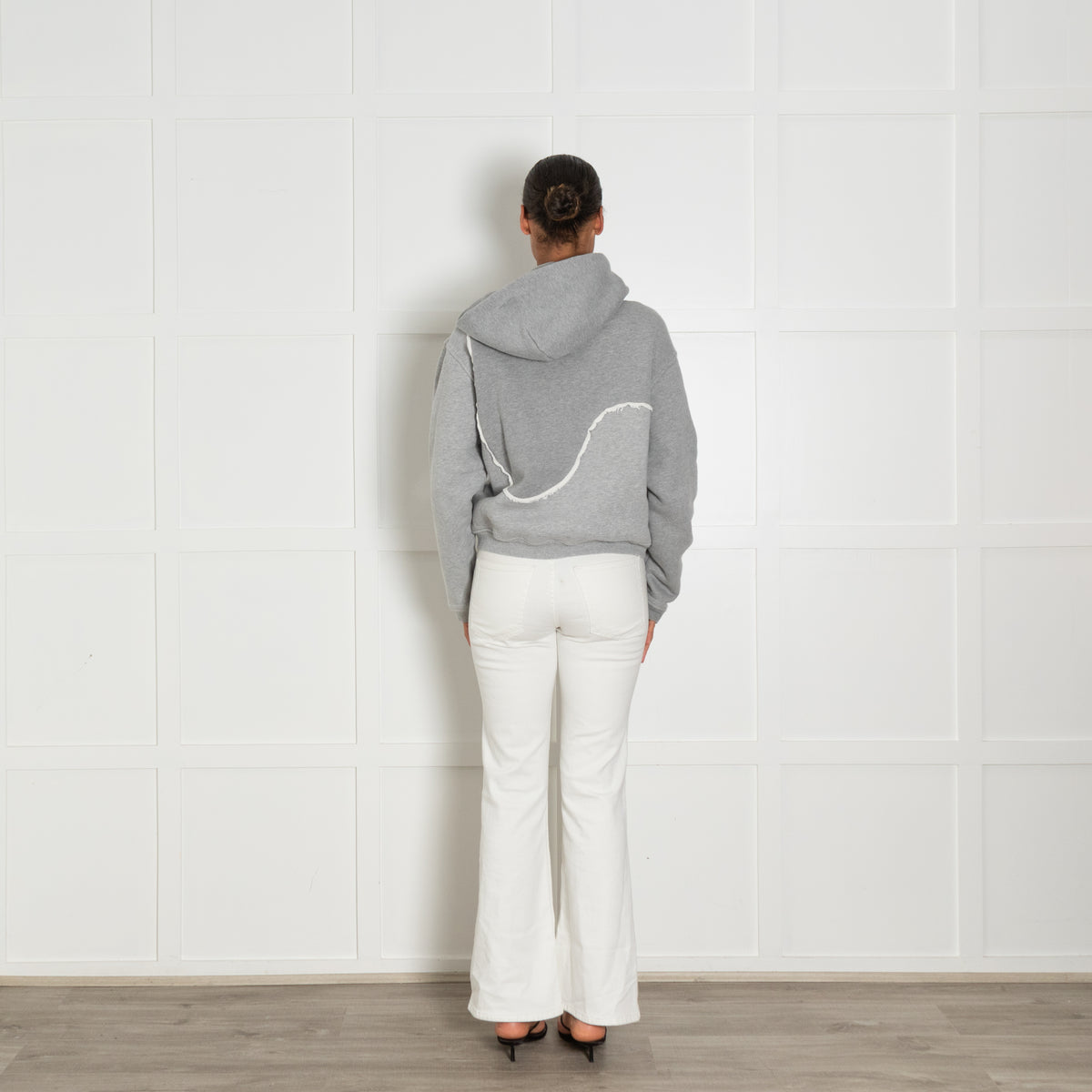 ERL Grey Swirl Looped Zip Up Hoodie With Frayed White Edges
