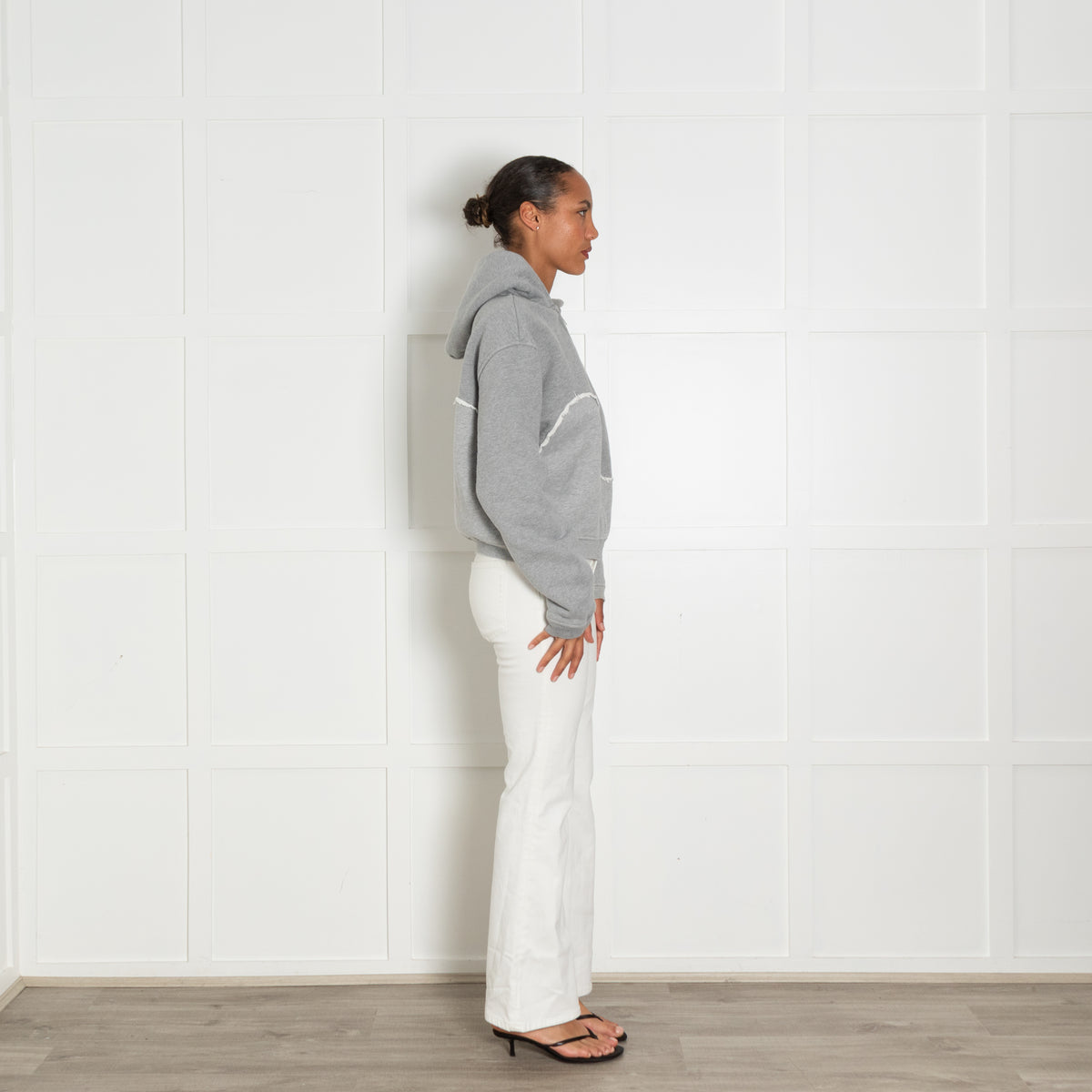 ERL Grey Swirl Looped Zip Up Hoodie With Frayed White Edges