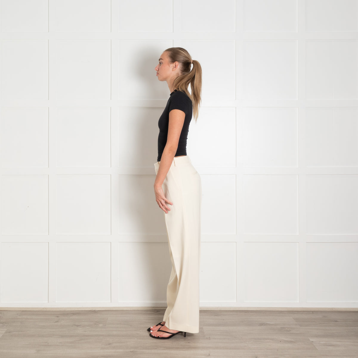 Raey Cream Tailored Wide Leg Wool Trousers
