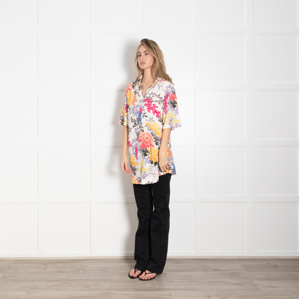 Etro Cream Multicolour Floral Short Sleeve Cotton Top