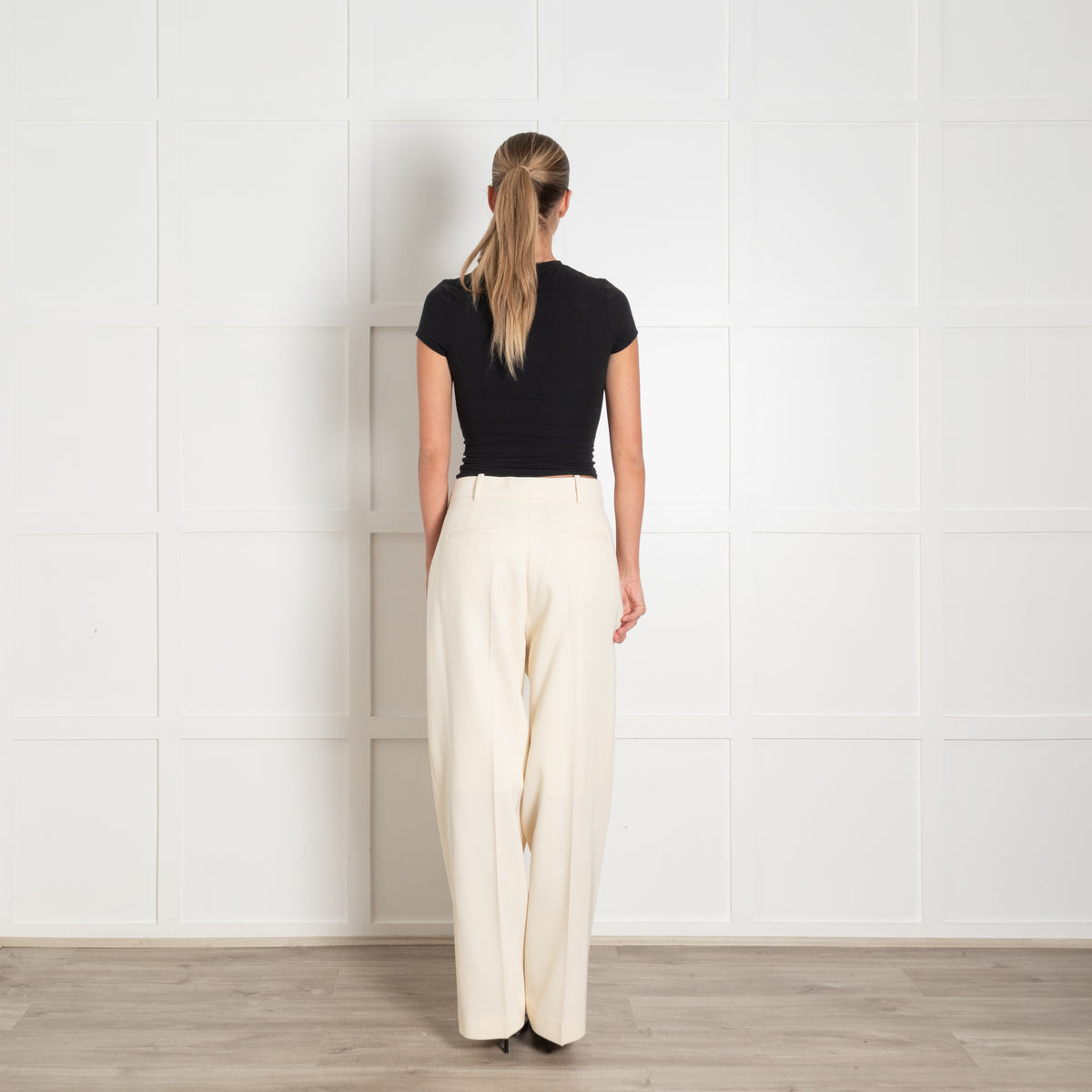 Raey Cream Tailored Wide Leg Wool Trousers