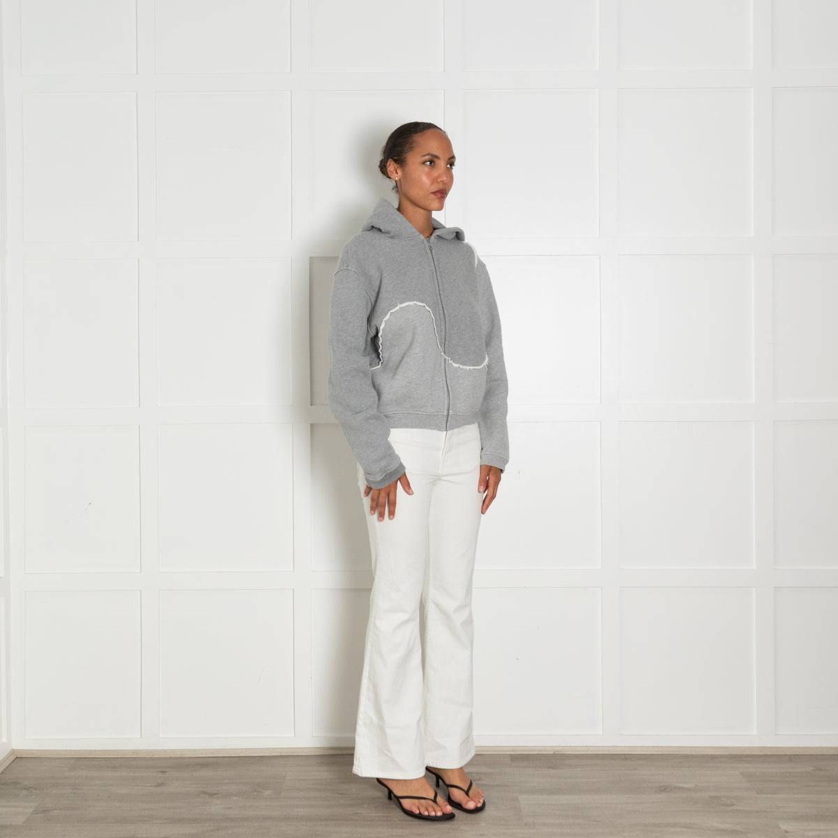 ERL Grey Swirl Looped Zip Up Hoodie With Frayed White Edges
