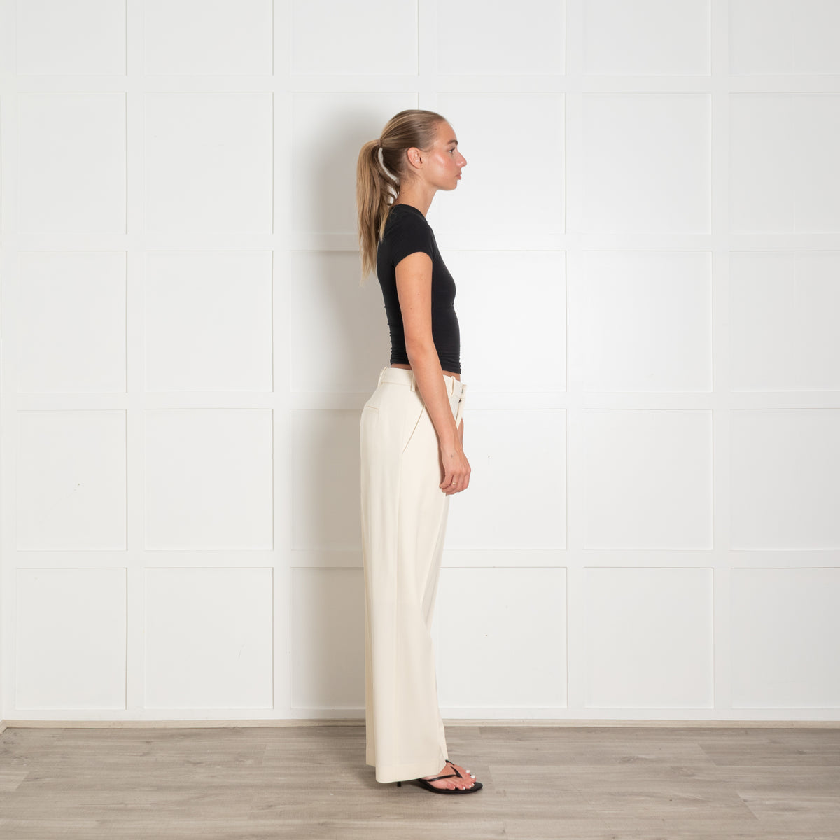 Raey Cream Tailored Wide Leg Wool Trousers