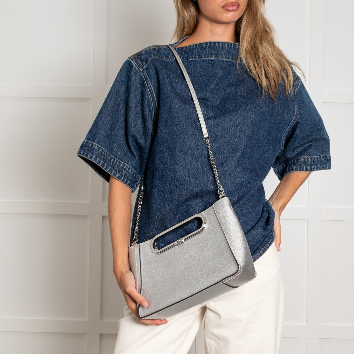 Michael Kors Silver Chelsea Saffiano Leather Convertable Crossbody Bag