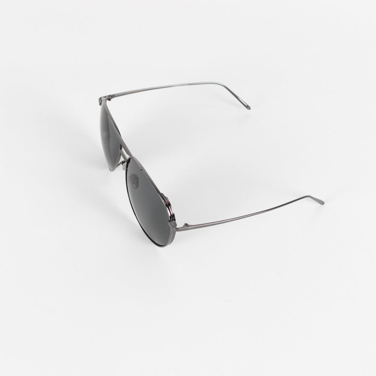 Linda Farrow Gunmetal Titanium Oversized Aviators with Black Lenses