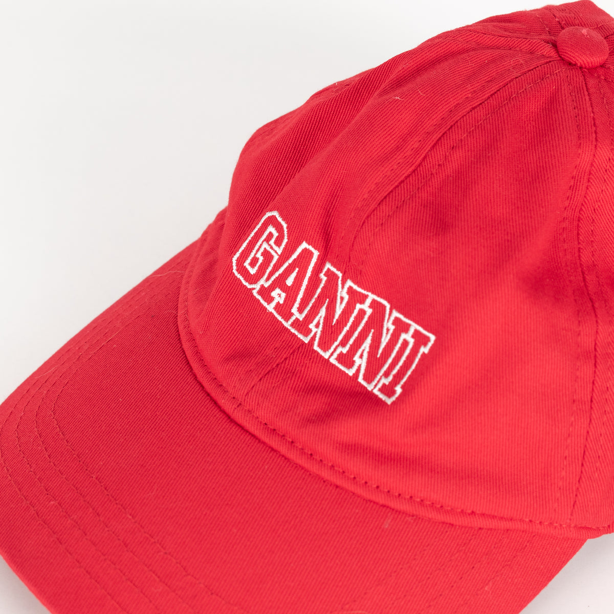 Ganni Red Cotton Hat With Front Logo Embroidered