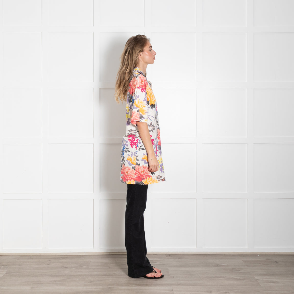 Etro Cream Multicolour Floral Short Sleeve Cotton Top