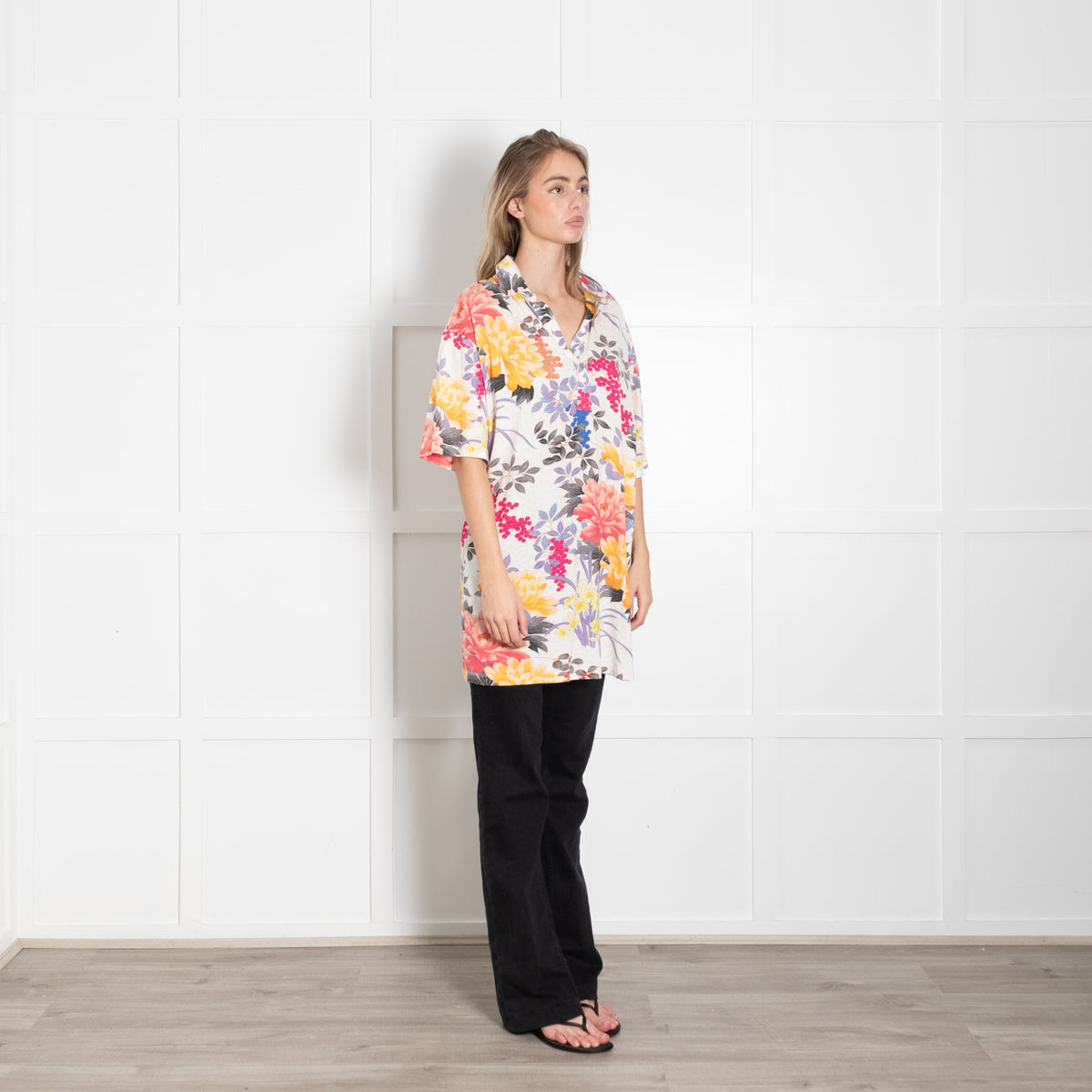 Etro Cream Multicolour Floral Short Sleeve Cotton Top
