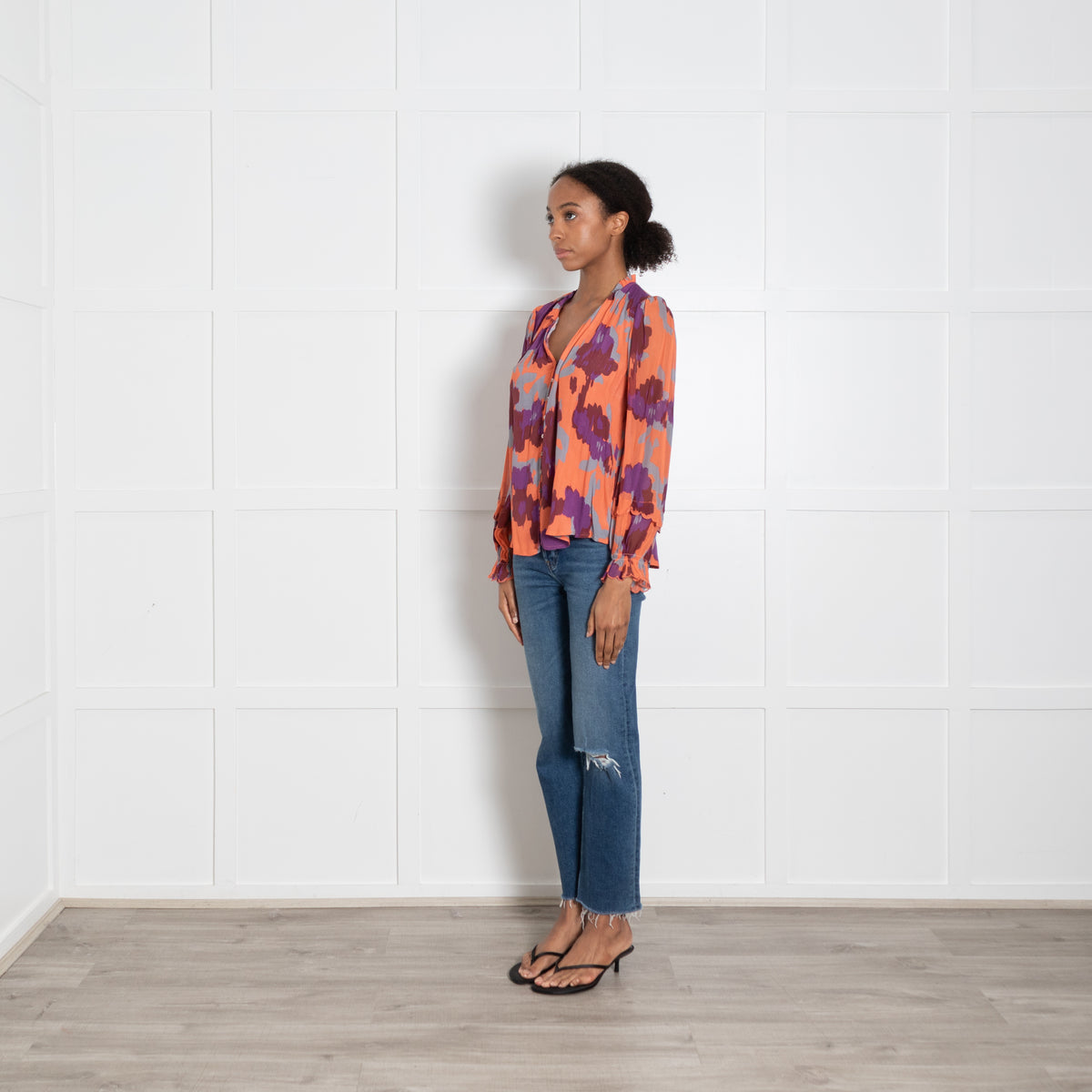 Velvet by Graham & Spencer Purple And Orange Pattern V Neck Top