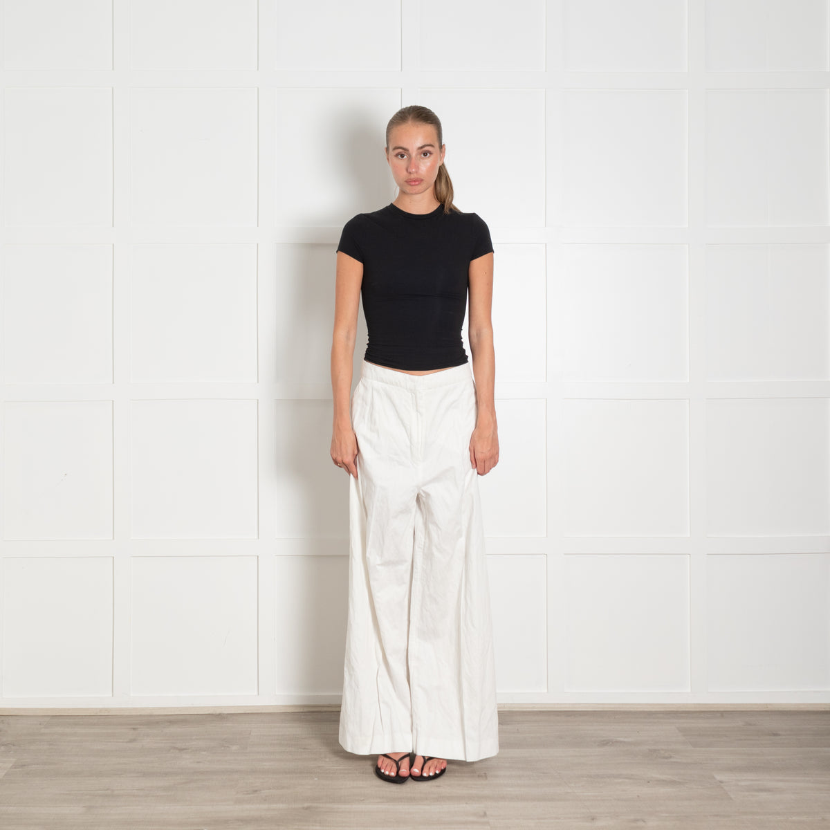 Sportmax White Cotton Ultra Wide Leg Trousers