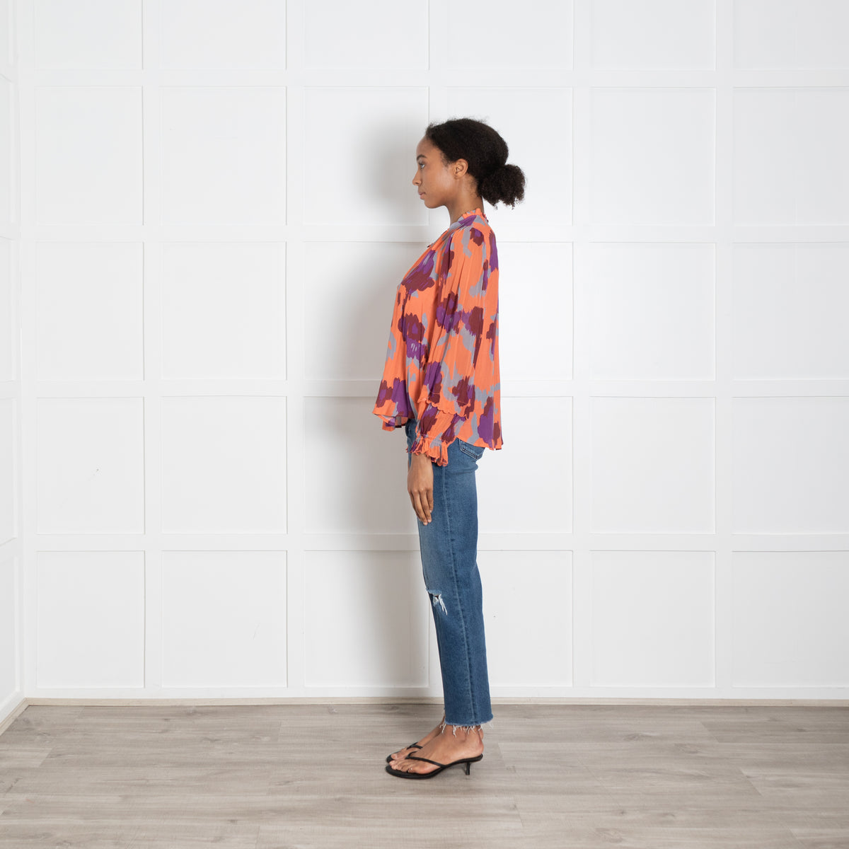 Velvet by Graham & Spencer Purple And Orange Pattern V Neck Top