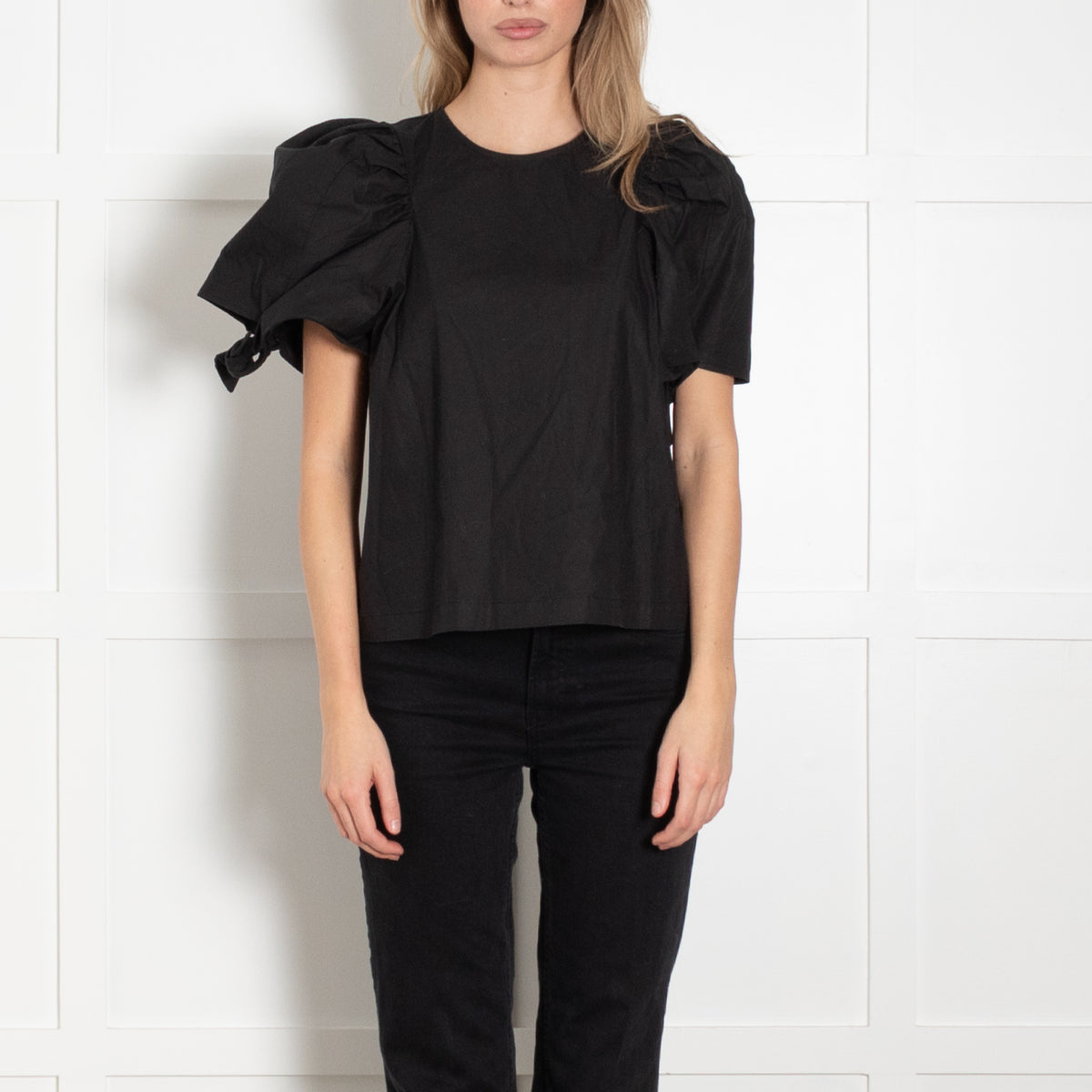 Sea New York Black Cotton Puff Sleeve Top