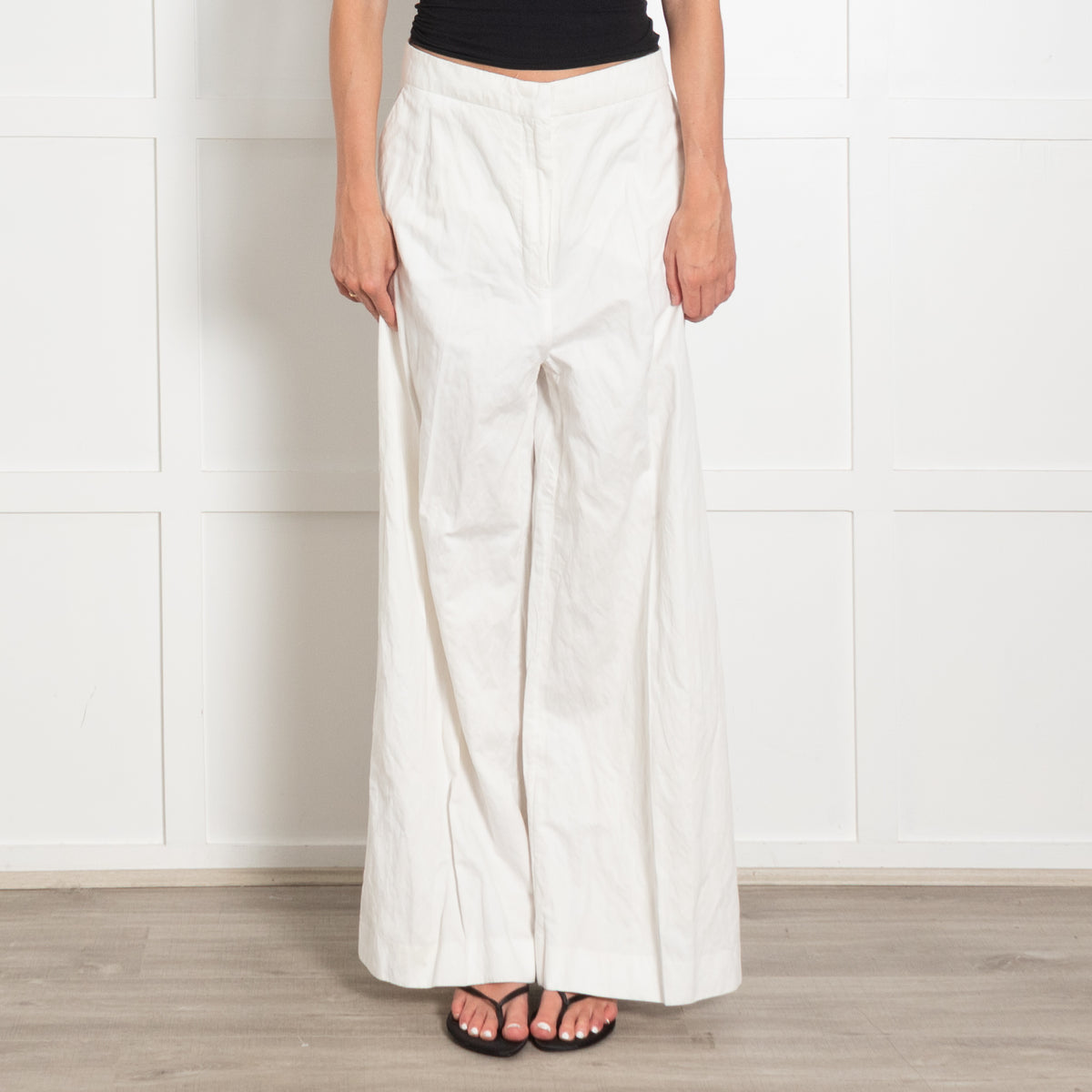 Sportmax White Cotton Ultra Wide Leg Trousers