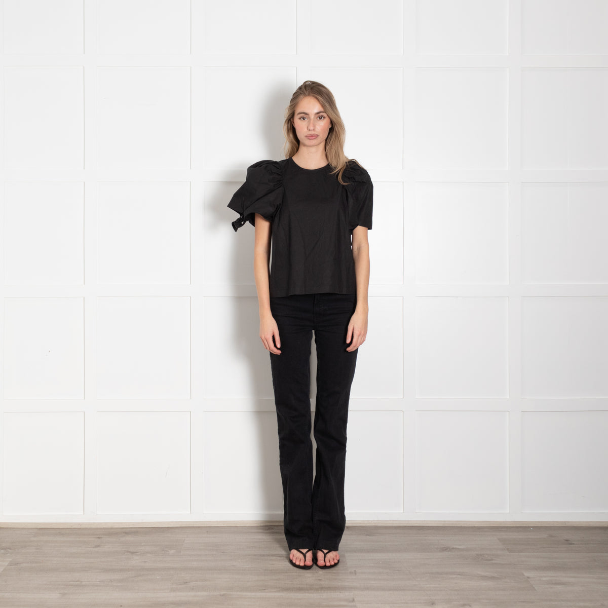 Sea New York Black Cotton Puff Sleeve Top
