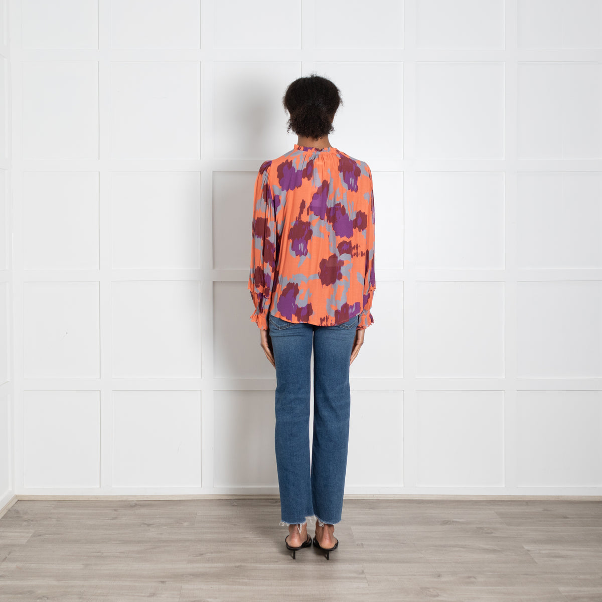 Velvet by Graham & Spencer Purple And Orange Pattern V Neck Top