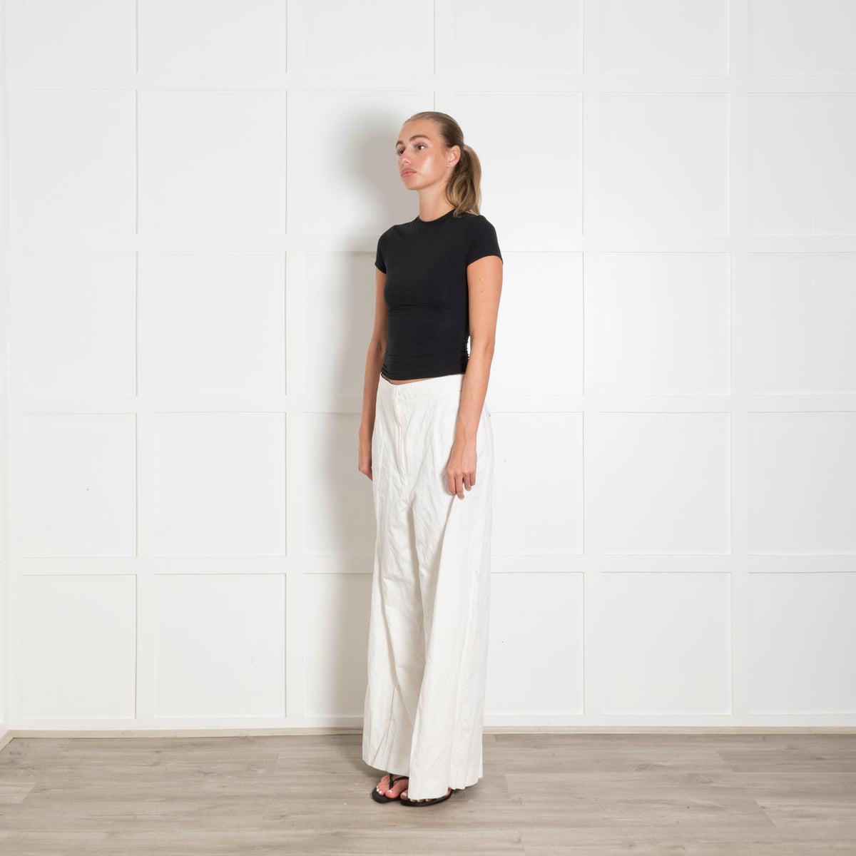 Sportmax White Cotton Ultra Wide Leg Trousers