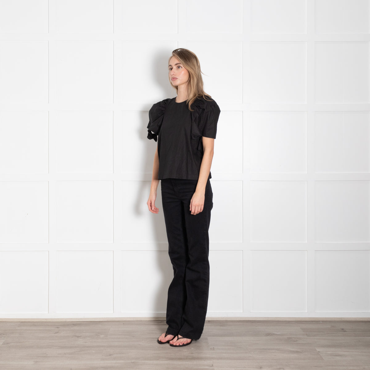 Sea New York Black Cotton Puff Sleeve Top