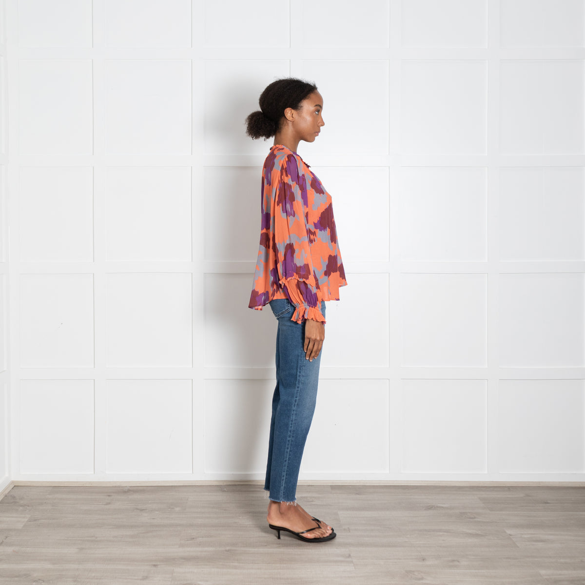 Velvet by Graham & Spencer Purple And Orange Pattern V Neck Top