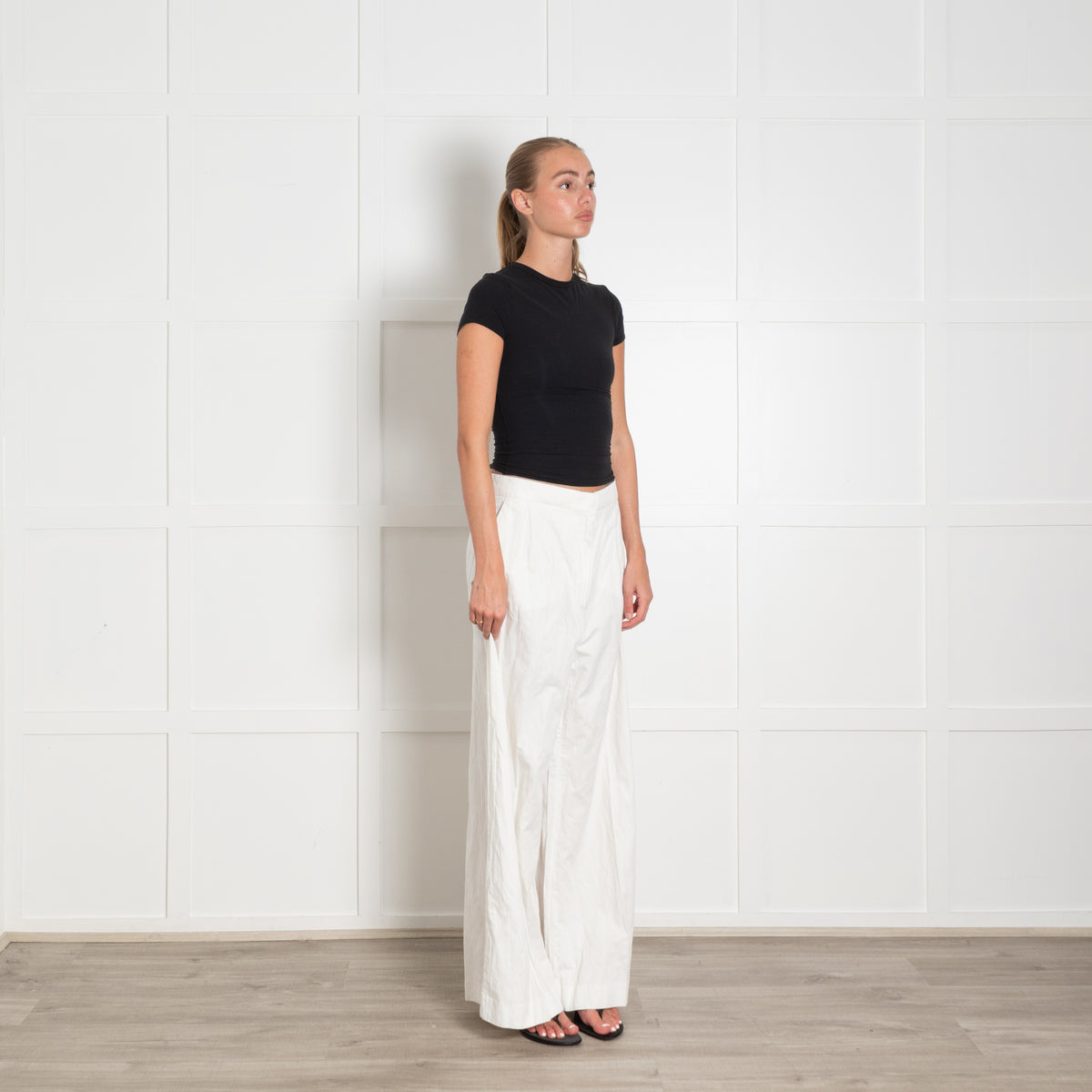 Sportmax White Cotton Ultra Wide Leg Trousers