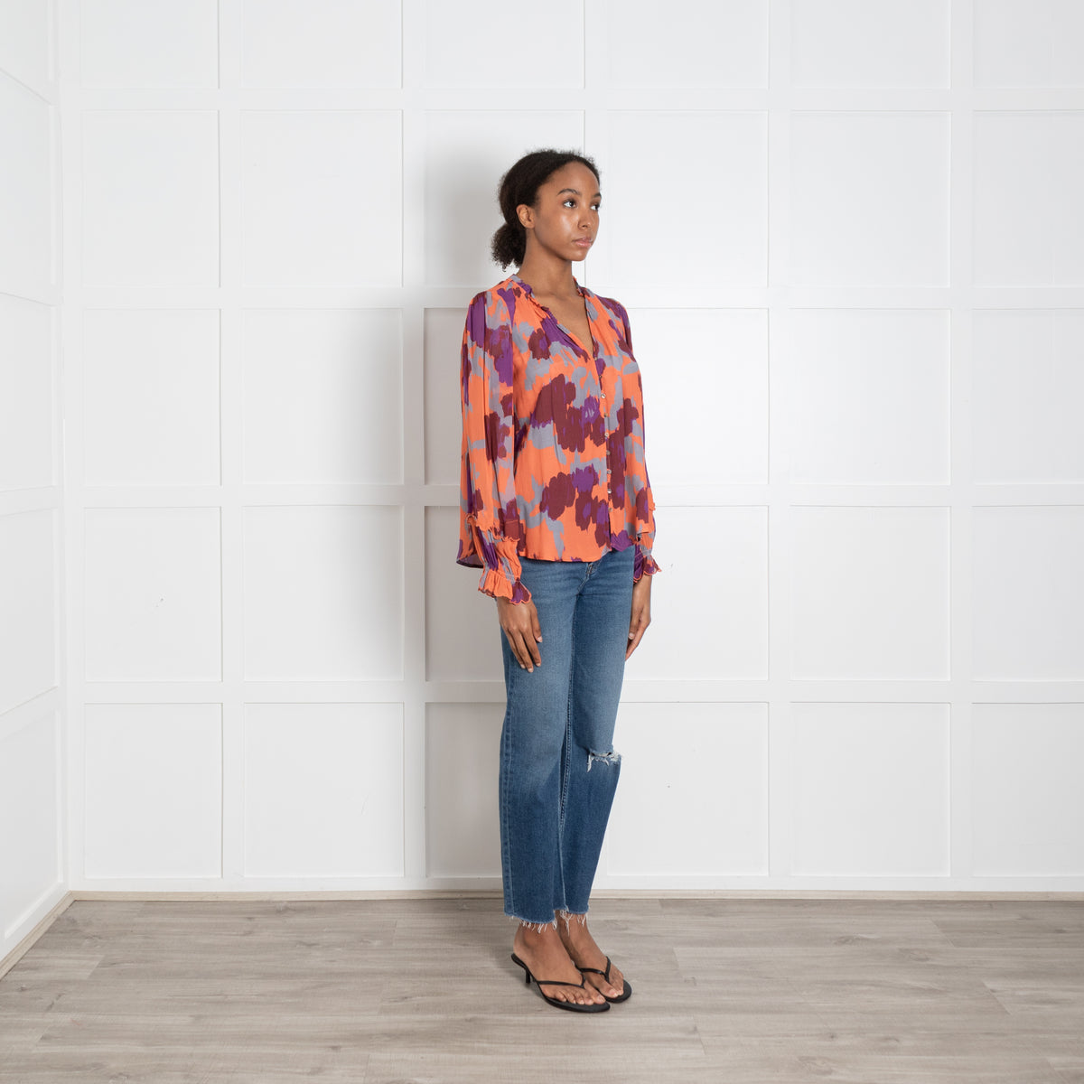 Velvet by Graham & Spencer Purple And Orange Pattern V Neck Top