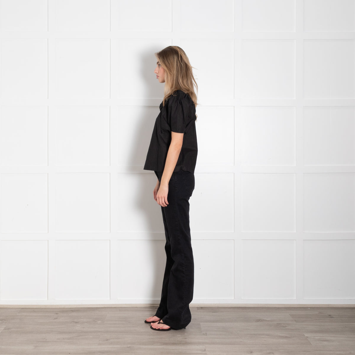 Sea New York Black Cotton Puff Sleeve Top