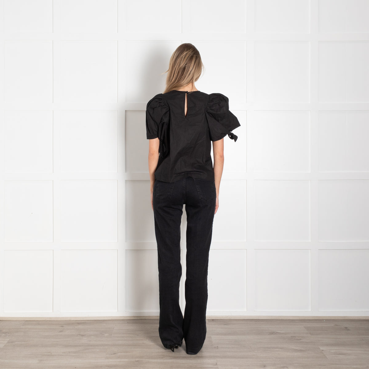 Sea New York Black Cotton Puff Sleeve Top