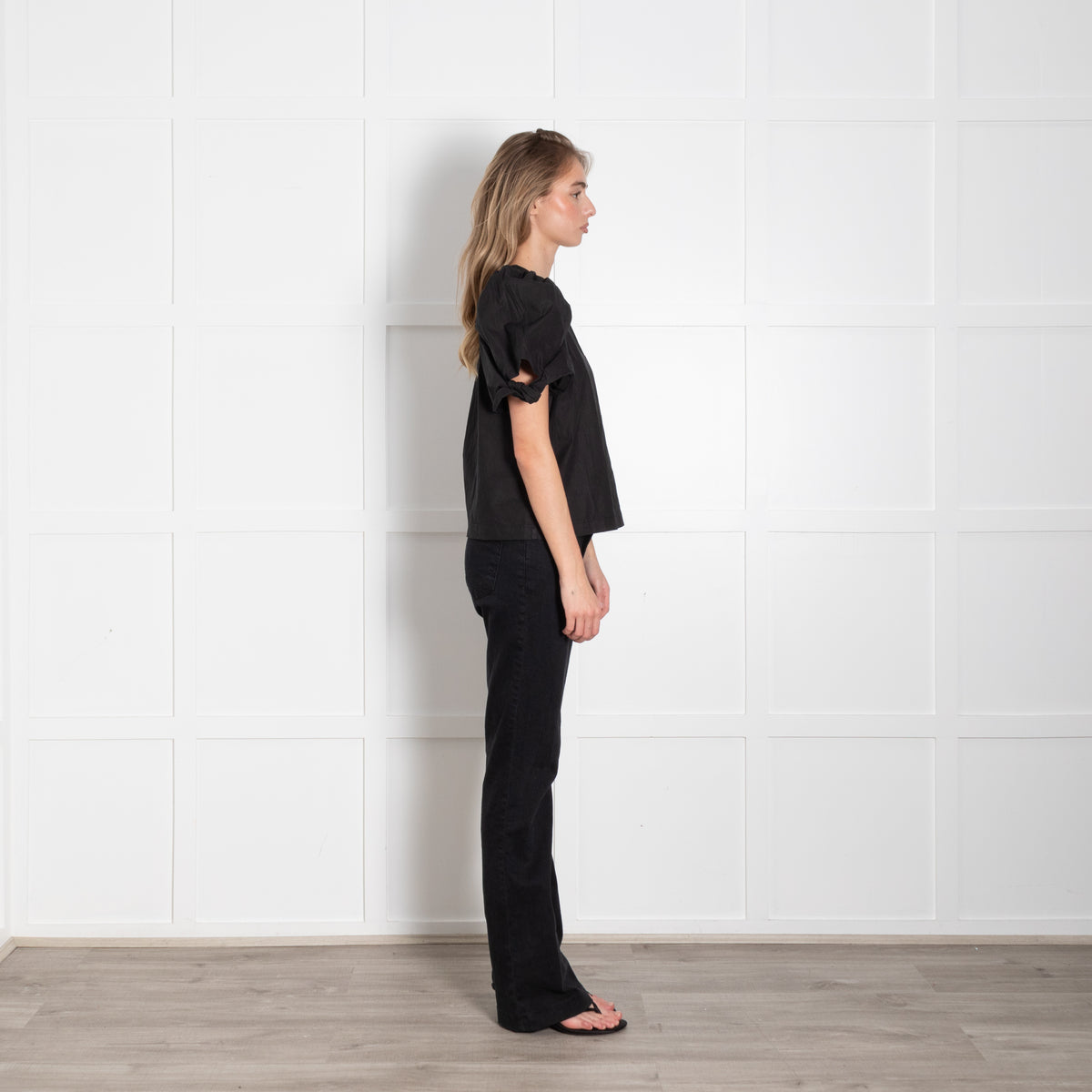 Sea New York Black Cotton Puff Sleeve Top