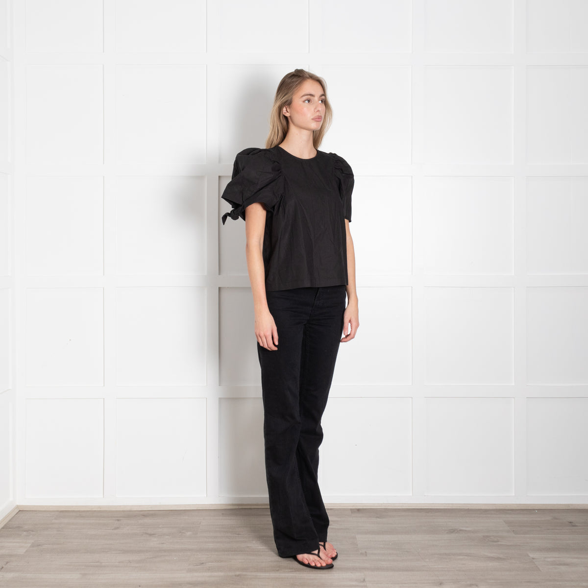 Sea New York Black Cotton Puff Sleeve Top
