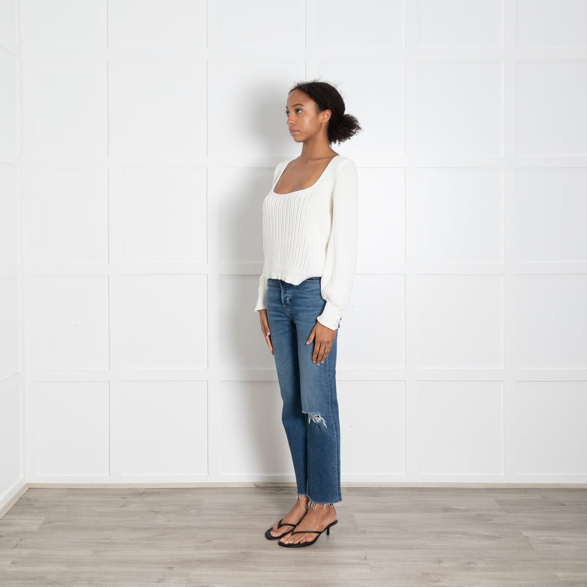 La Maille Sezane Cream Wide Square Neck Loose Knit Top