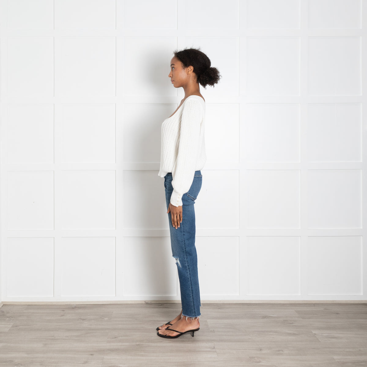 La Maille Sezane Cream Wide Square Neck Loose Knit Top