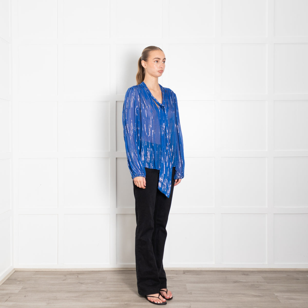 Rixo Royal Blue Raindrop Top With Gold Thread Detail