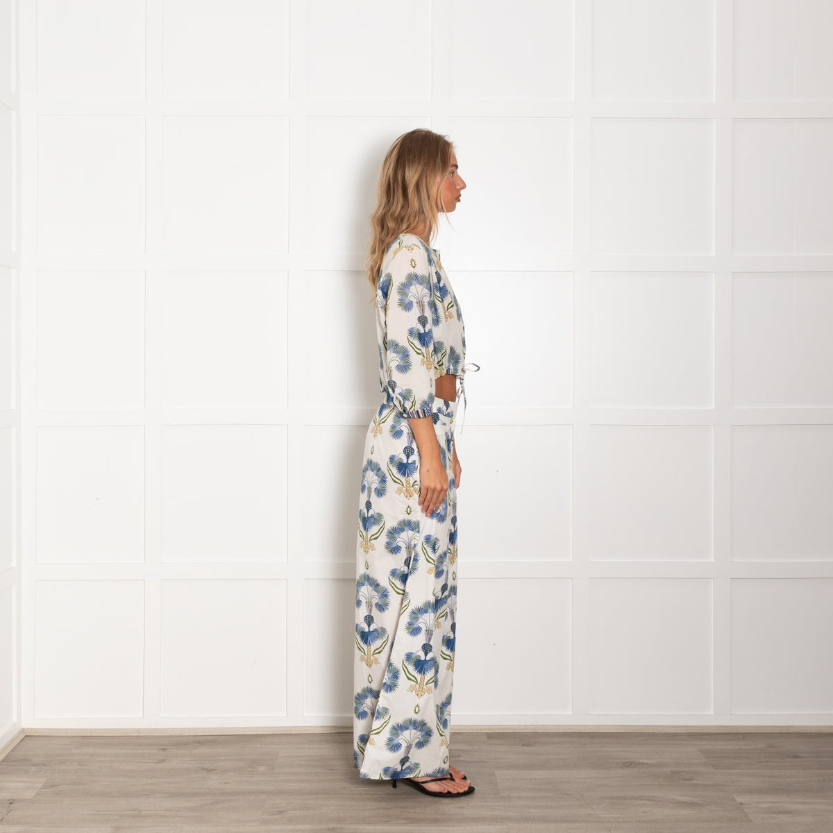 Emporio Sirenuse Cream Celestine Floral Print Wide Leg Trousers
