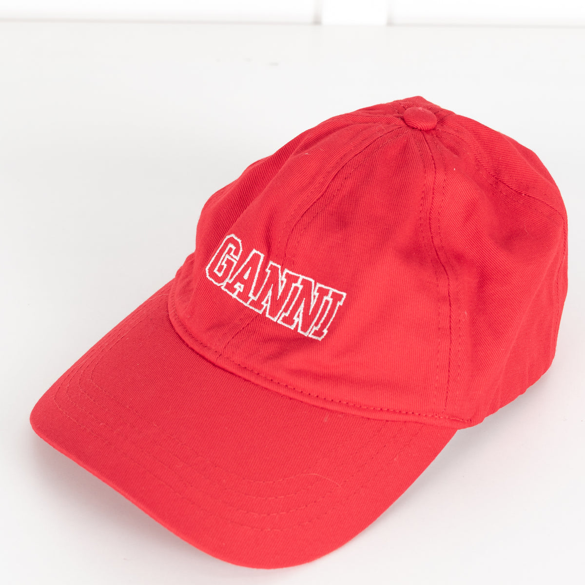 Ganni Red Cotton Hat With Front Logo Embroidered
