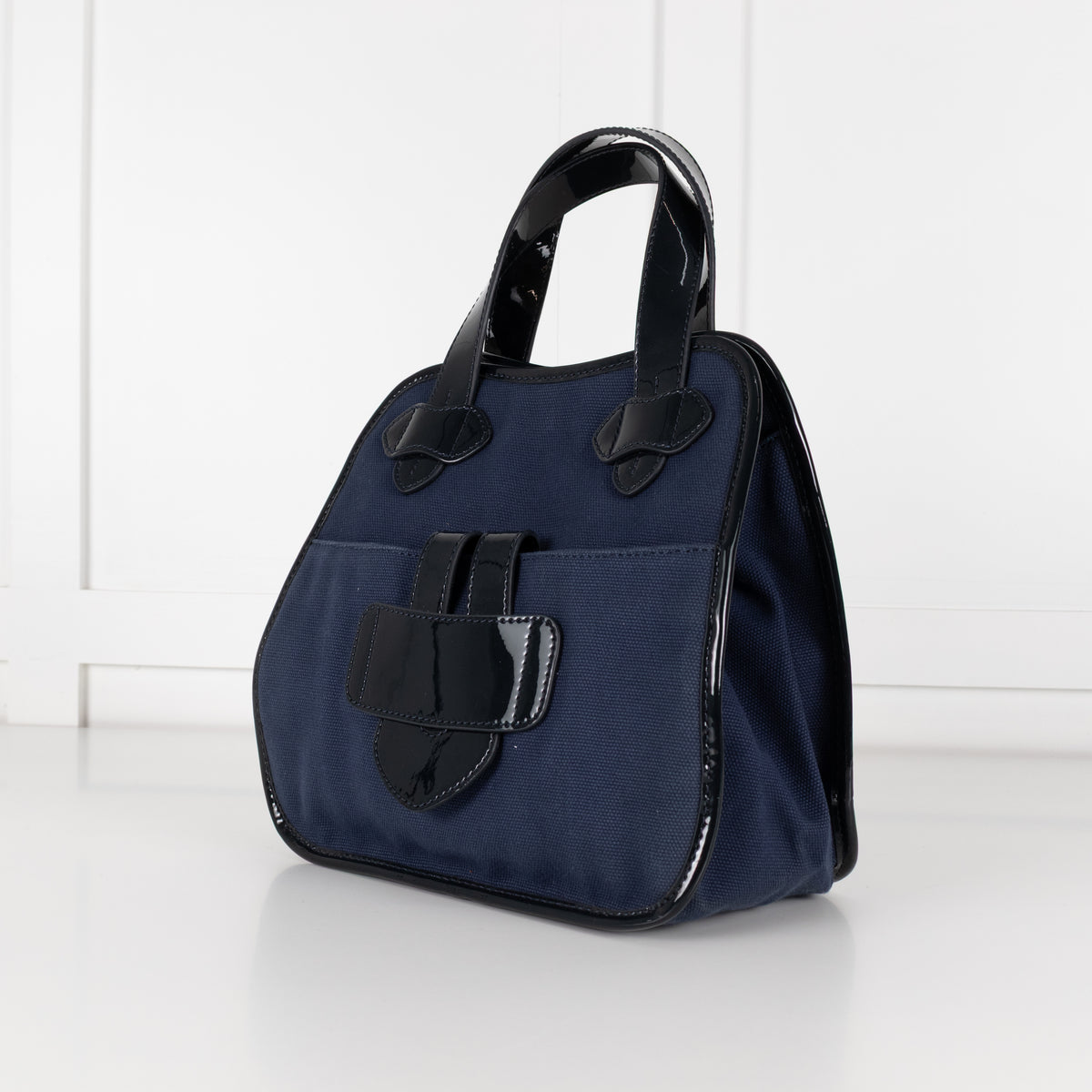 Tila March Navy Bag with Patent Trim