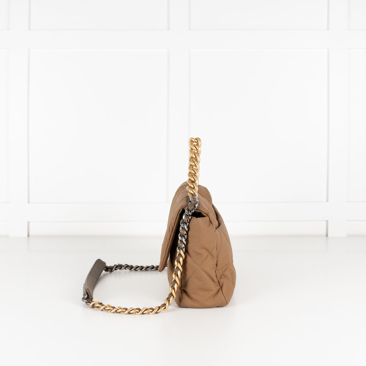 Chanel Fabric Khaki Quilted Shoulder Bag