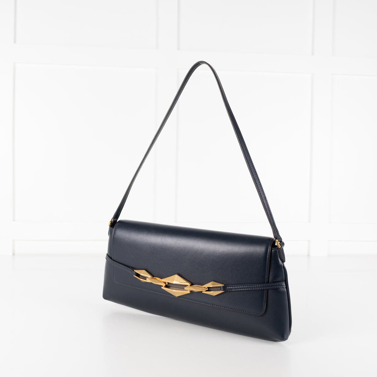 Jimmy Choo Navy Shoulder Bag with Geometric Chain