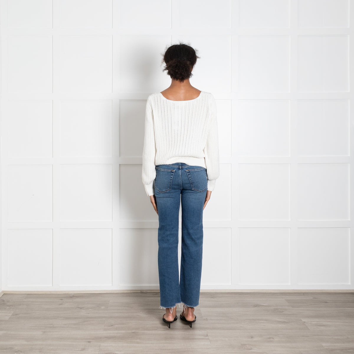 La Maille Sezane Cream Wide Square Neck Loose Knit Top