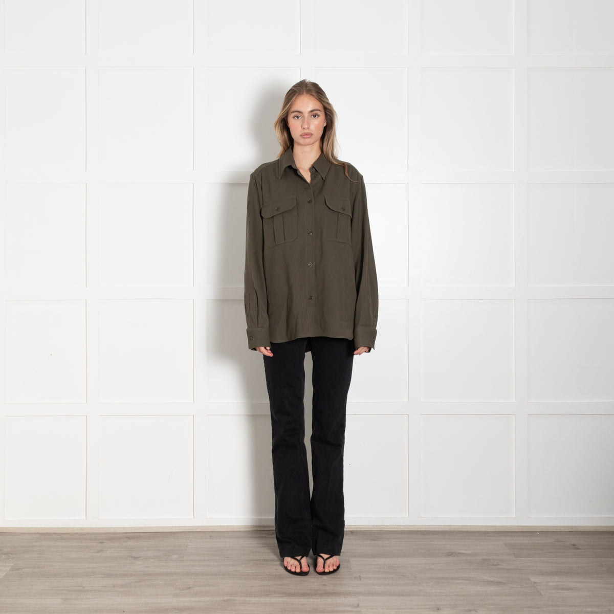 Raey Khaki Wool Blend Military Style Shirt