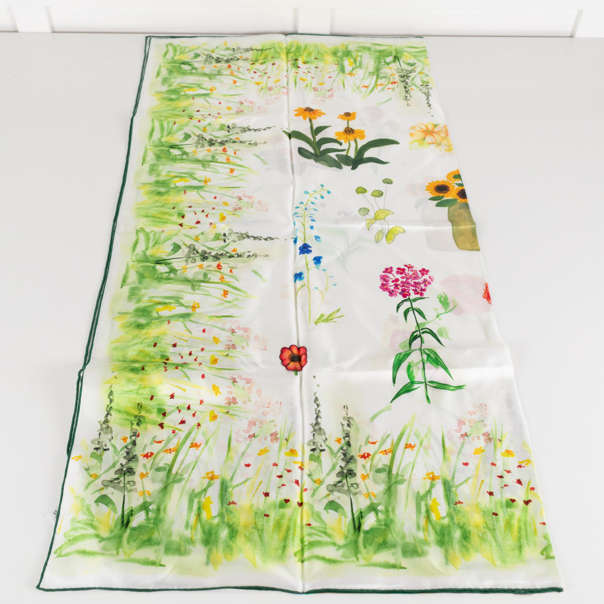 Lafayette 148 Cream Green Floral Silk Scarf