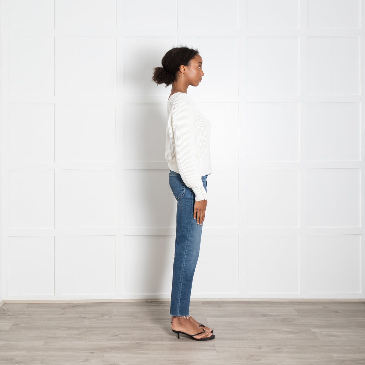 La Maille Sezane Cream Wide Square Neck Loose Knit Top
